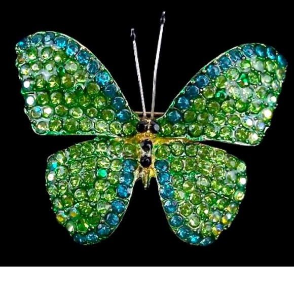 Enameled Rhinestone Butterfly Brooch - Picture 1 of 2